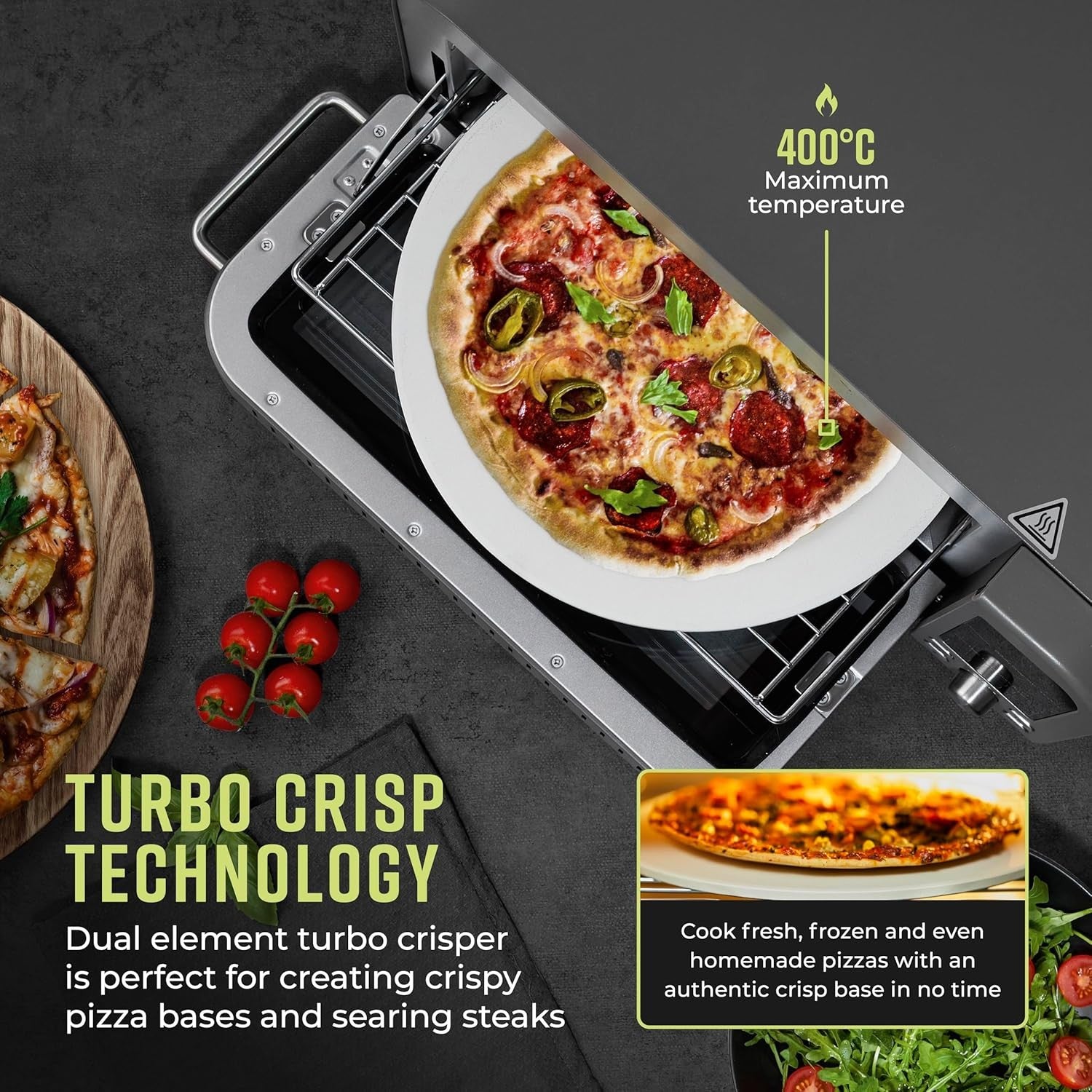 Electric Pizza Oven 2000W Turbo Crisper | 400°C Max Heat | 15 Cooking Functions