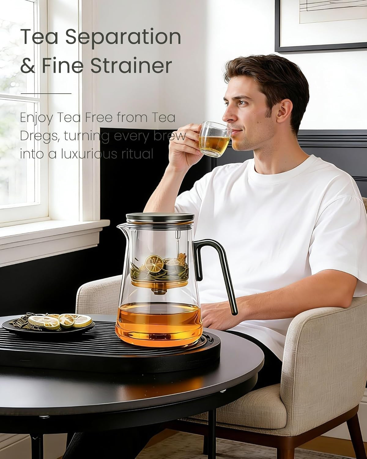 1000ml Magnetic Glass Tea Pot Infuser Loose Leaf Herbal Tea Maker Grey