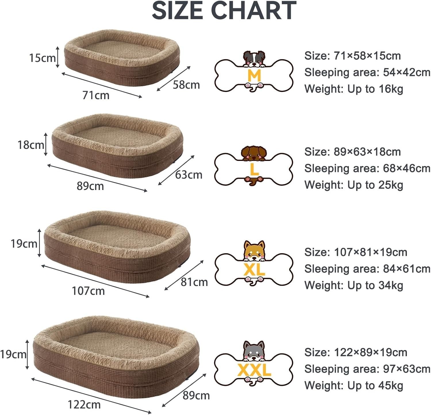 Orthopedic Dog Bed 89x64x18cm Memory Foam Washable Brown
