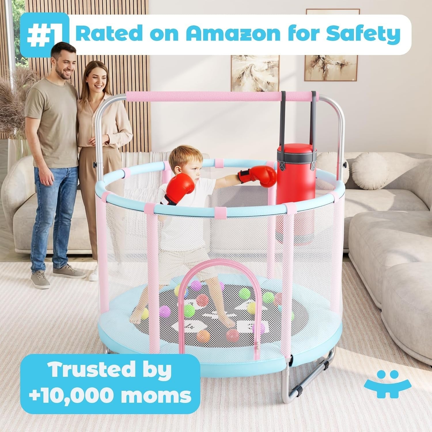 Toddler Indoor Outdoor Trampoline with Safety Enclosure 5FT Ages 1–6