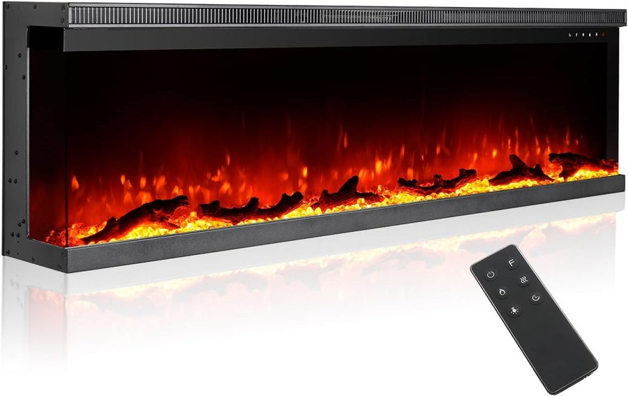 Luxury 3-Sided Electric Fireplace Recessed Wall Mounted with Remote & Timer