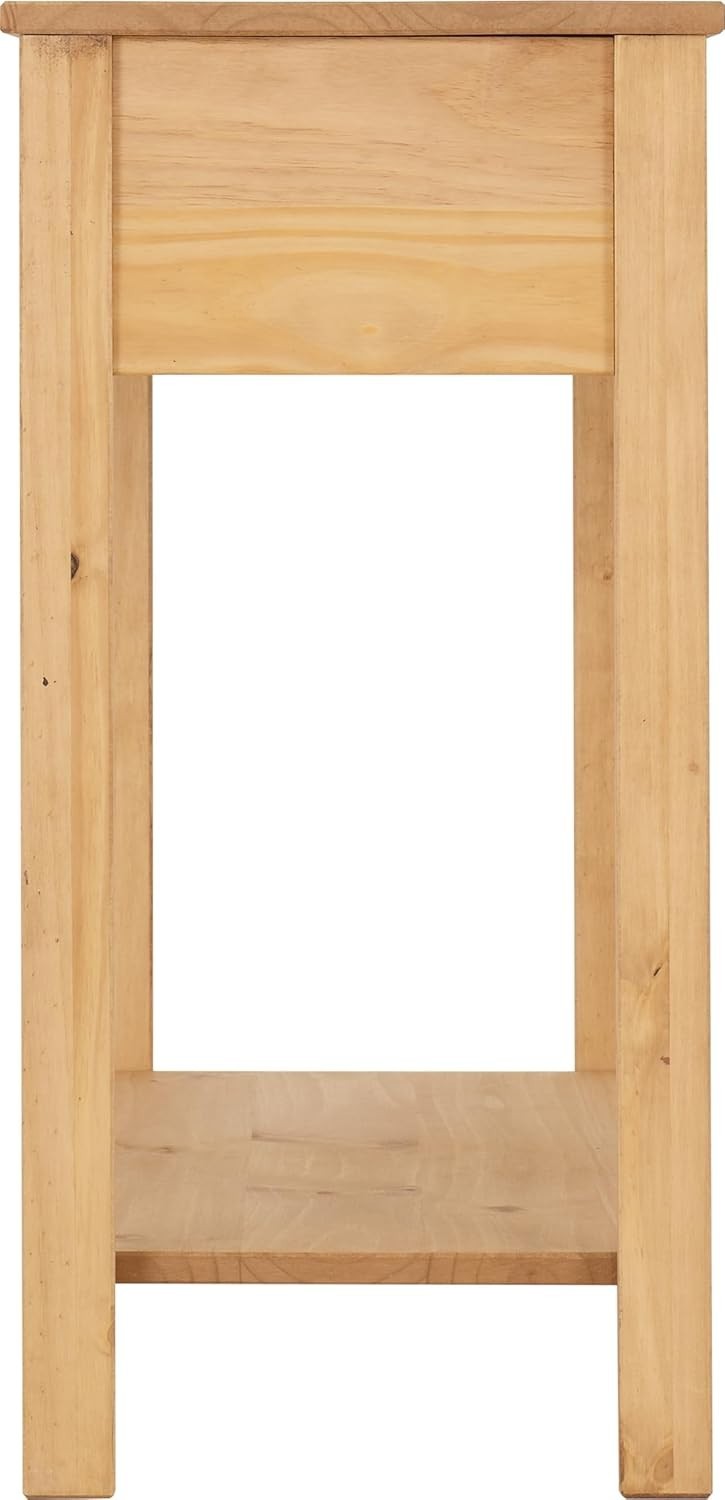 Rustic Pine Console Table 90x35x73cm with Rattan Drawers & Shelf