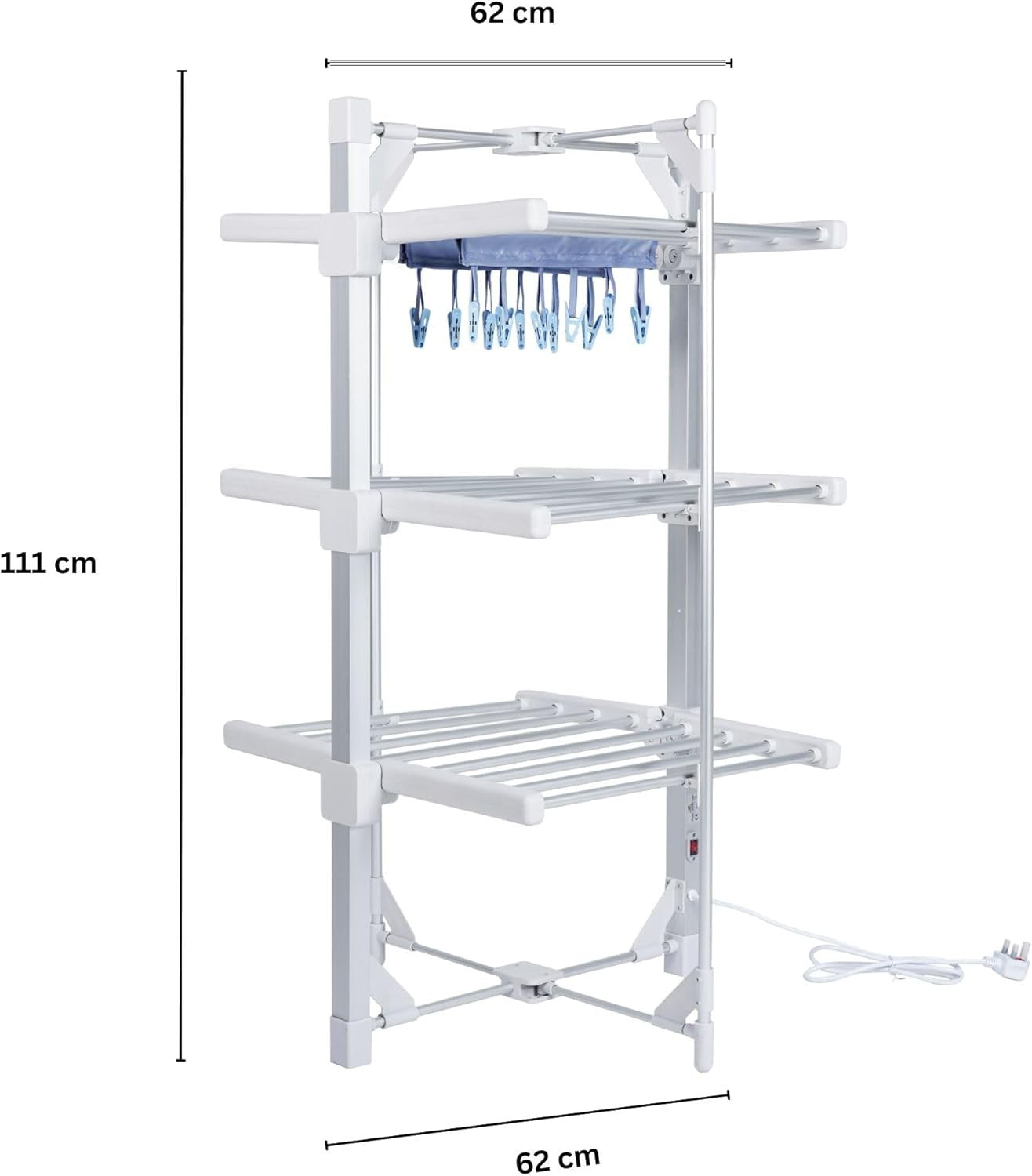 Mini 3 Tier Heated Clothes Airer Electric Dryer With Cover Timer Foldable