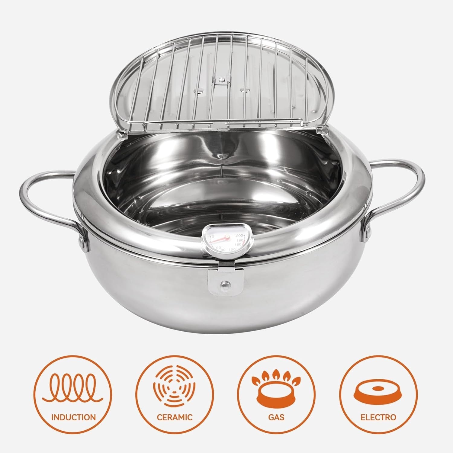 24cm Stainless Steel Deep Fryer Pot w Thermometer Oil Drain Tempura Pan