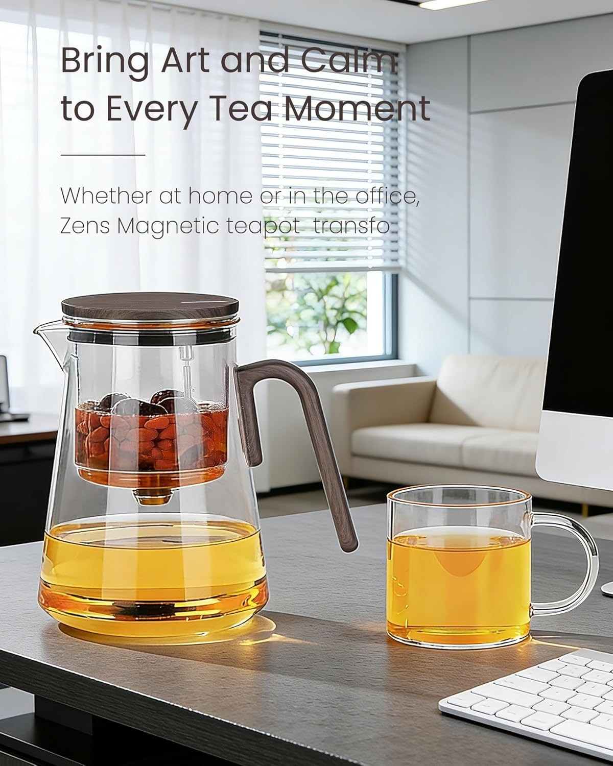 1000ml Magnetic Glass Teapot with Infuser & 2 Cups Loose Leaf Tea Set