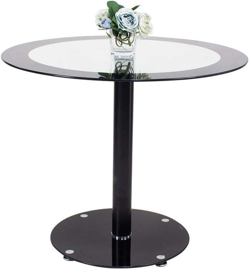 Round Glass Dining Table 90cm Black Tempered Metal Base Kitchen Table