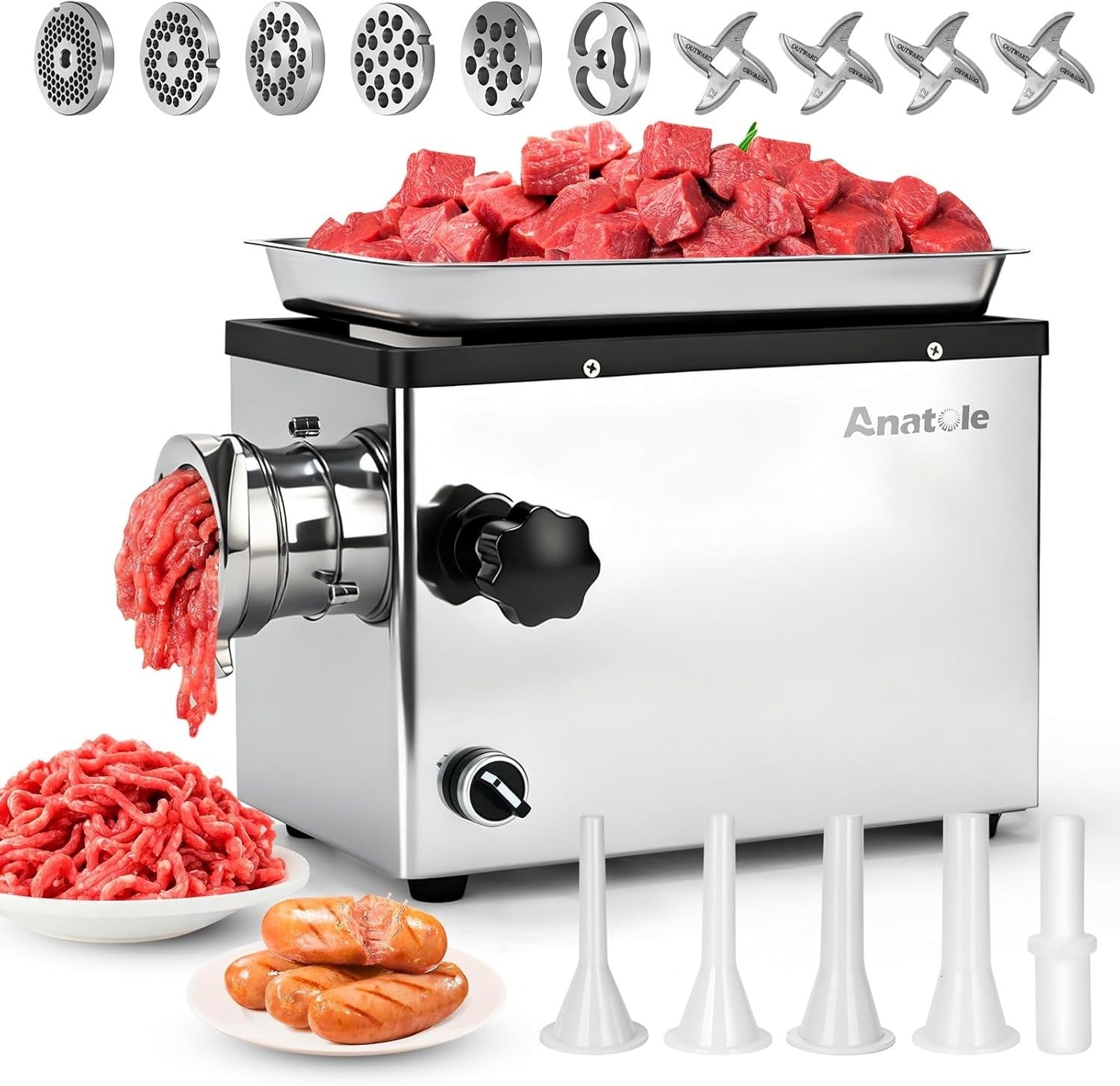 1300W Commercial Meat Grinder Sausage Stuffer 6 Plates Heavy Duty