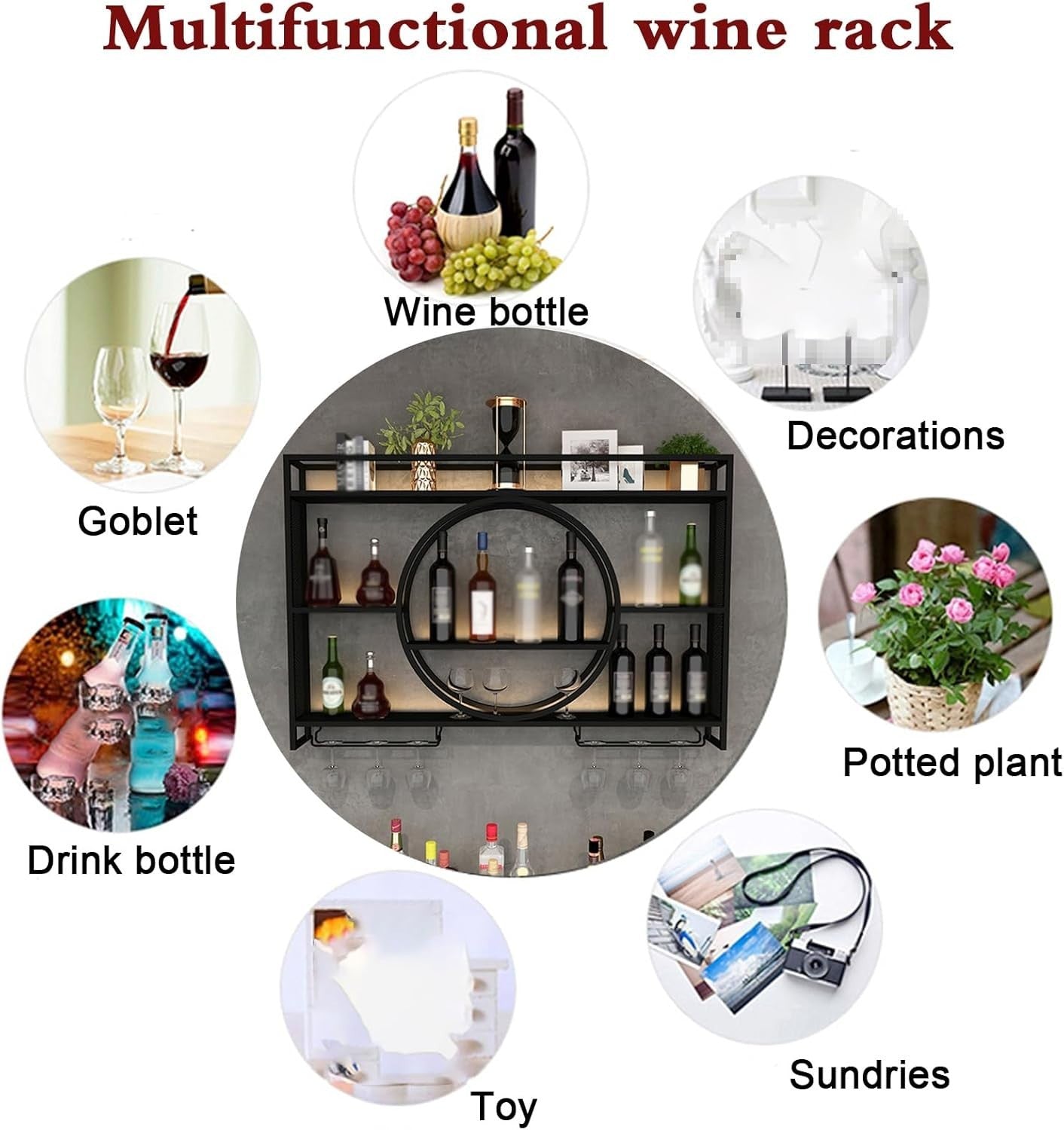 Wall Mounted Wine Rack Gold 100cm Bar Shelf with Glass Holders & Bottle Storage