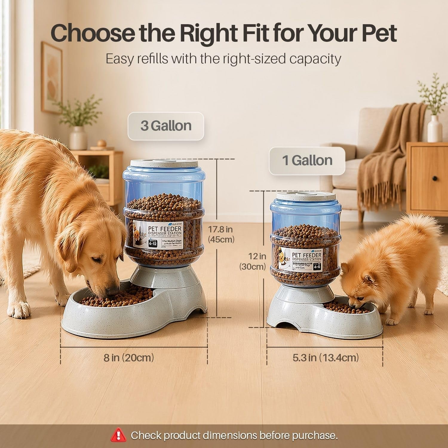 Gravity Pet Feeder 3 Gallon Auto Food Dispenser for Dogs Cats Large