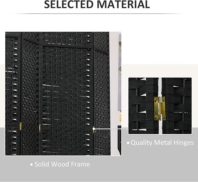 Black 6 Panel Folding Room Divider – Freestanding Privacy Screen for Home Office