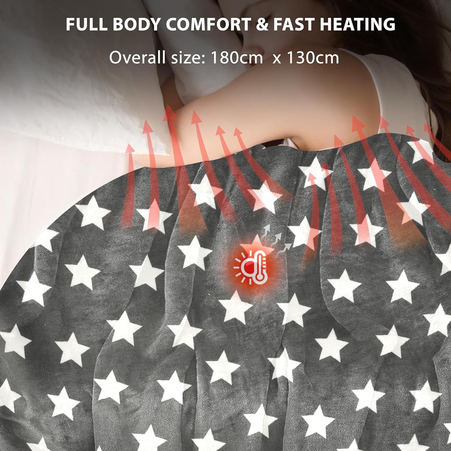 Electric Heated Throw Blanket Fleece 9 Heat Settings Auto Shut Off