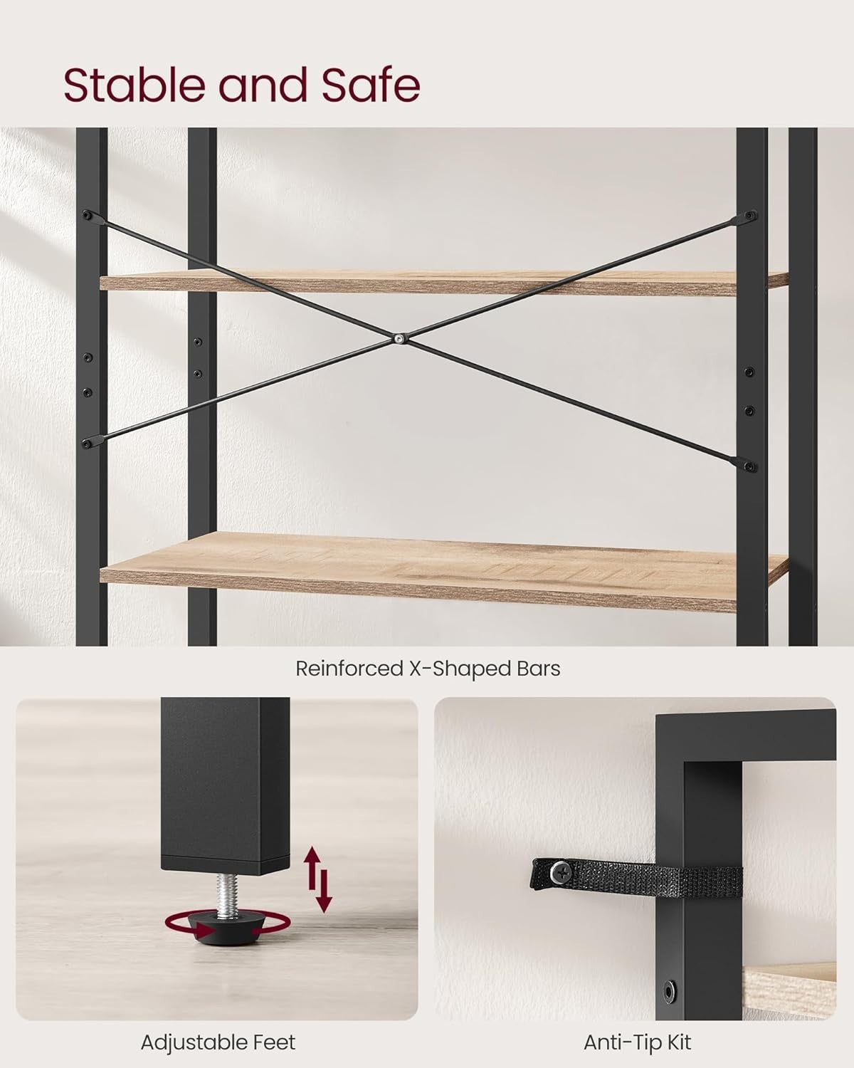 6-Tier Industrial Bookshelf 30x80x186 cm Heavy Duty Storage Unit...