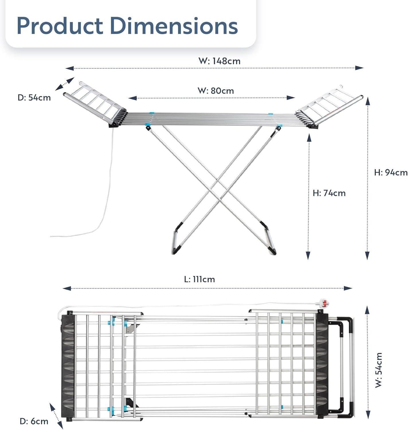 Winged Heated Clothes Airer 12m Drying Space 16kg Foldable Electric Indoor