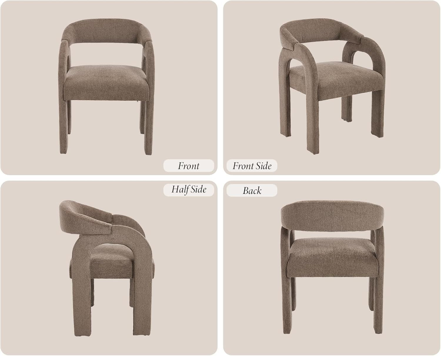 Brown Modern Dining Chairs Set of 2, Upholstered Armrest Tub Seats