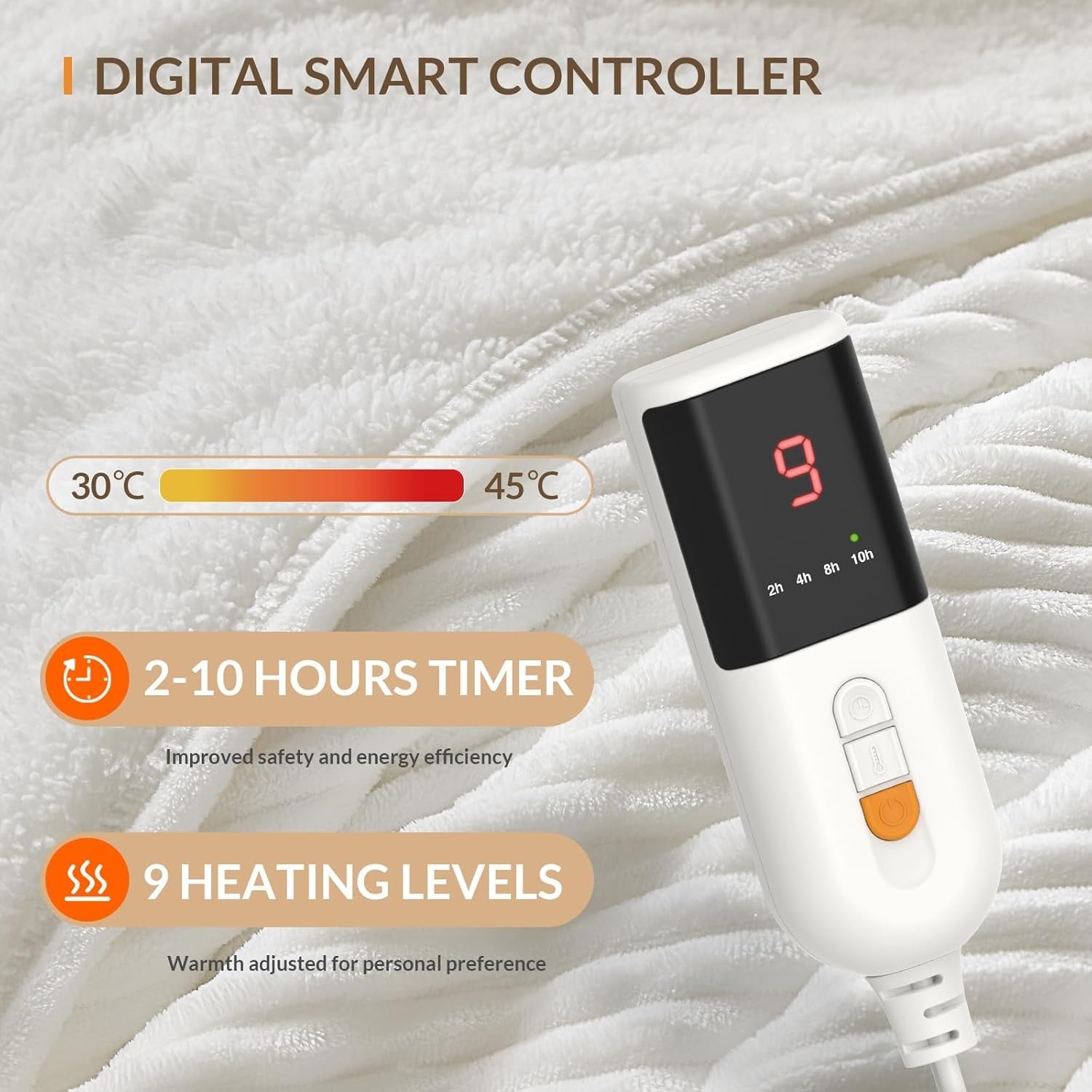 Electric Heated Throw Blanket 160x130cm Fast Heat Timer Soft Sherpa