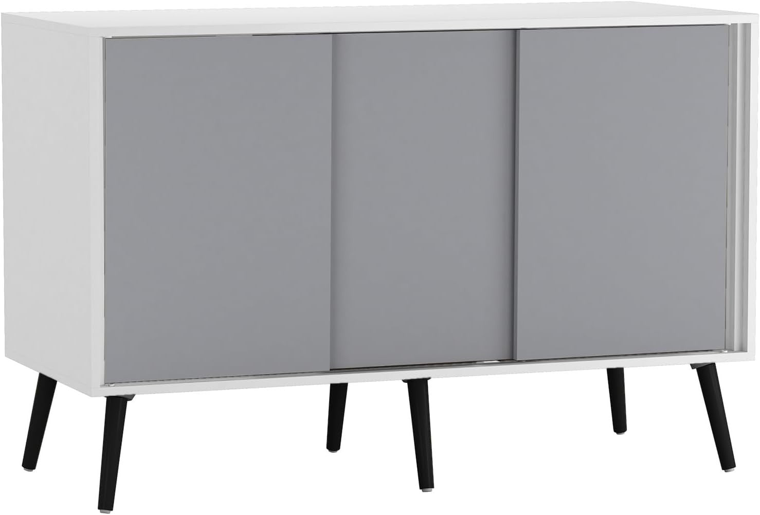 Modern 3-Door Sideboard Cabinet Grey Sliding Doors Storage Unit Black Legs
