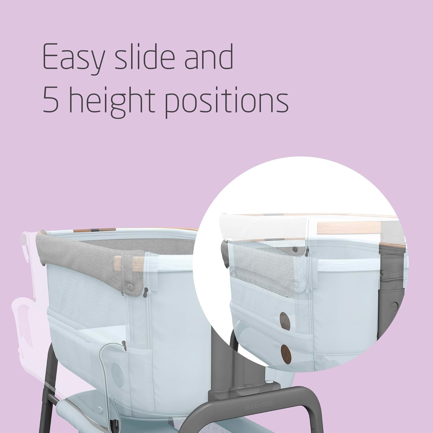 Foldable Baby Bedside Crib Co-Sleeper Adjustable Height with Mattress Grey