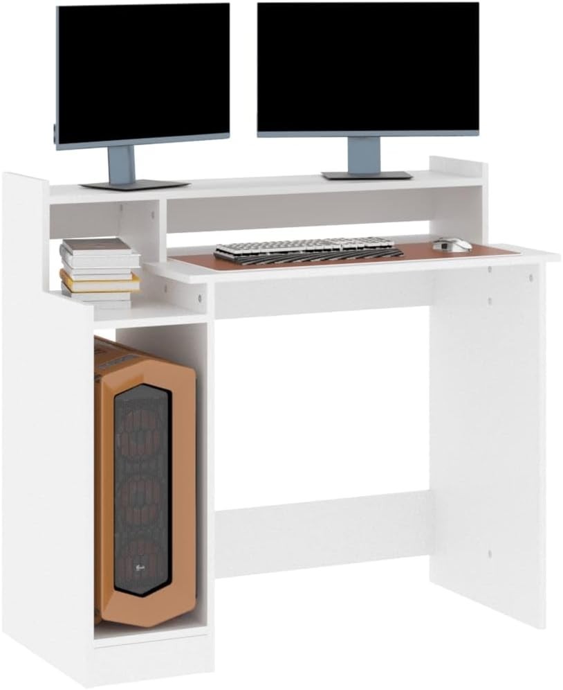 Modern White LED Computer Desk 97x45x90cm Study Writing Table with Drawers