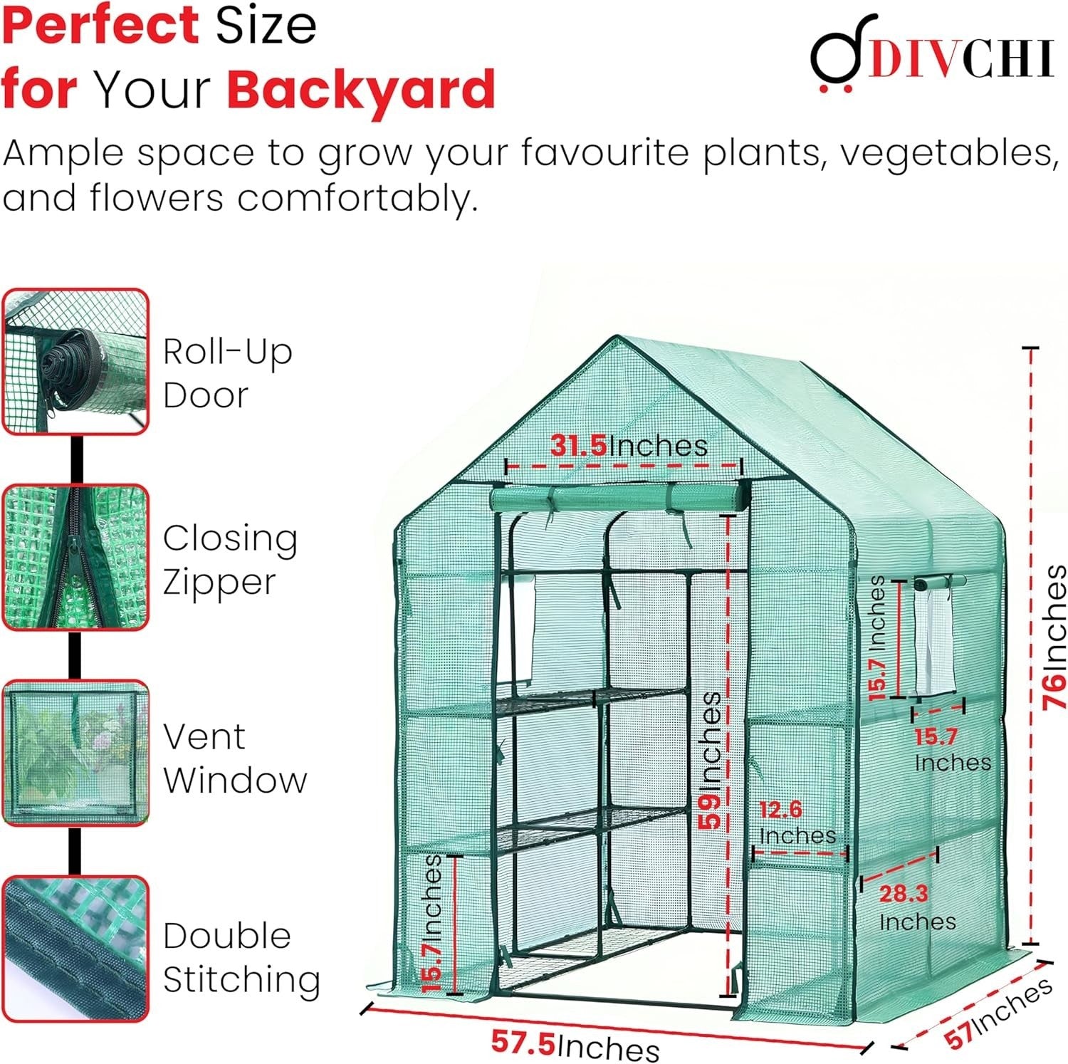 Walk-In Greenhouse 3 Tier 6 Shelves | Heavy Duty PE Cover Garden Growhouse