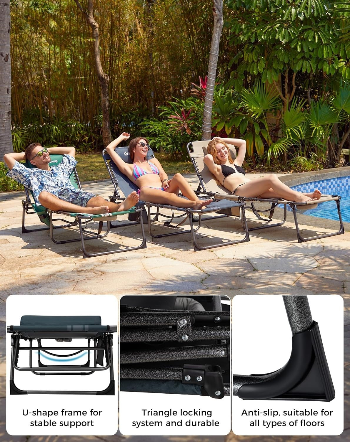 Sun Lounger Recliner Chair 5 Position Foldable with Face Hole for Garden