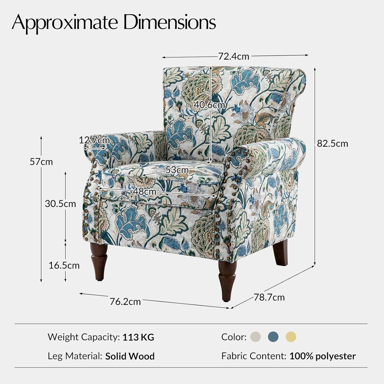 Set of 2 Floral Wingback Armchairs Upholstered Lounge Chairs for Living