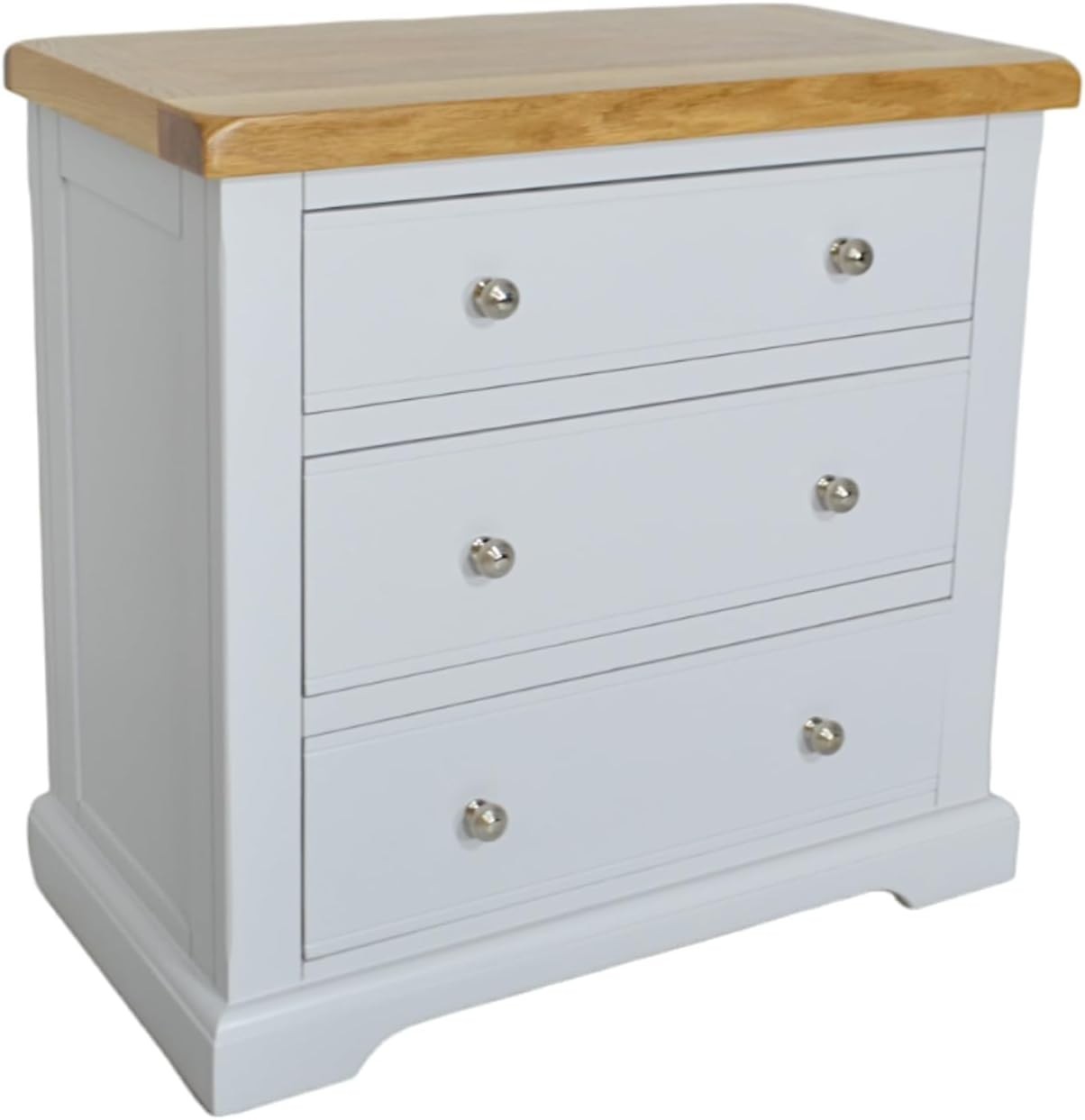 Grey 3 Drawer Chest Oak Top – Small Bedroom Storage Unit Ready Built