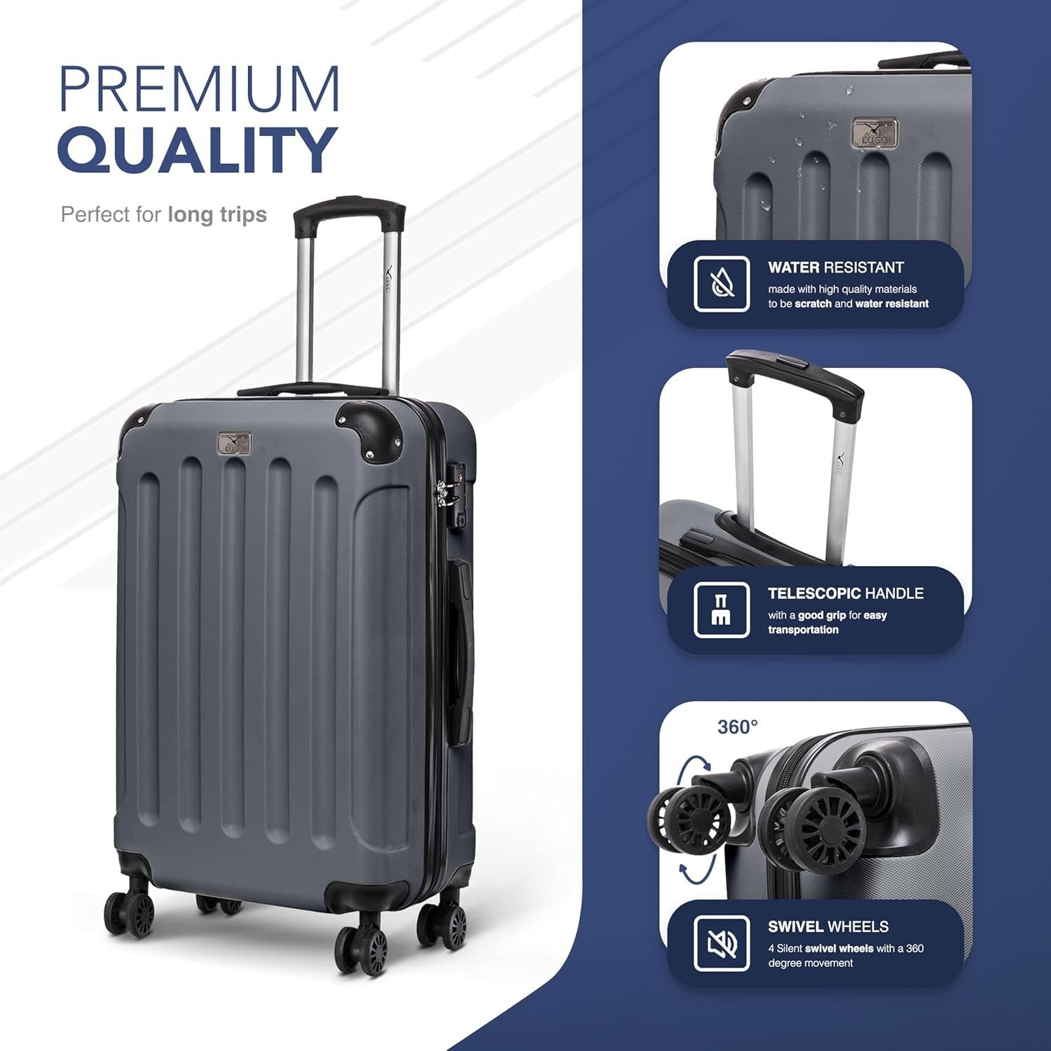 Medium 24” ABS Hard Shell Suitcase 4 Wheel Travel Case TSA Lock