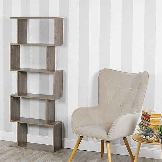 Modern S-Shaped 5-Tier Display Shelf Unit – Space-Saving Bookcase Storage Rack