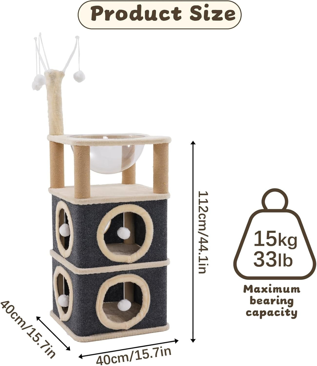 3 Tier Cat House Tower with Scratching Posts Condo Playhouse for Kittens