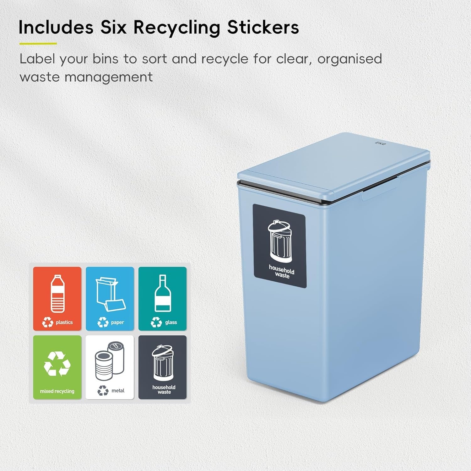 20L Slim Kitchen Recycling Bin Touch Top Lid Plastic Waste Rubbish Blue