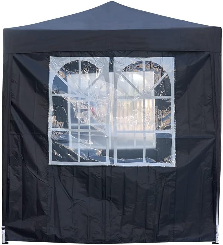 2x2m Black Pop-Up Gazebo Marquee Tent with 4 Polyester Sidewalls Garden Canopy
