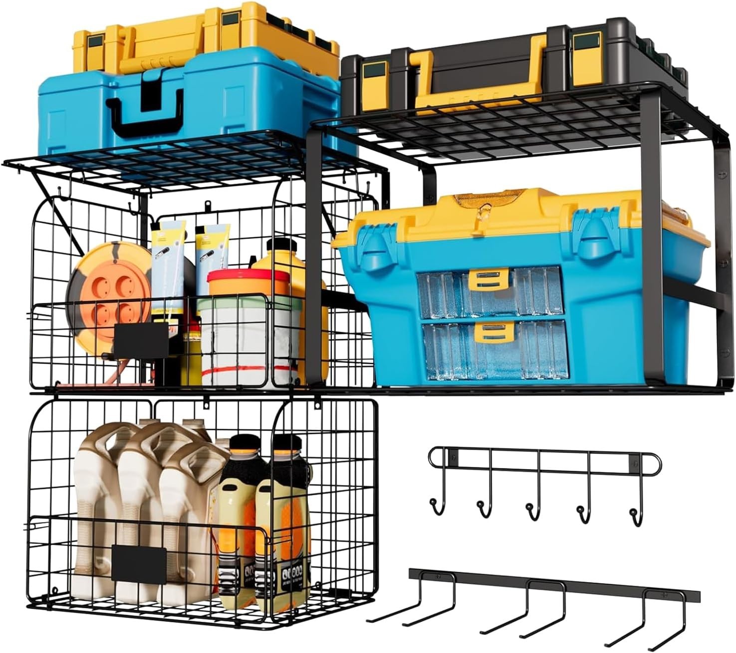 Heavy-Duty Wall Garage Shelf 40x30x60cm 3-Tier Wire Basket Tool Organizer