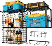 Heavy-Duty Wall Garage Shelf 40x30x60cm 3-Tier Wire Basket Tool Organizer