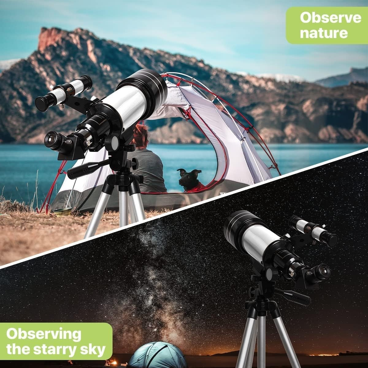 70mm Space Telescope Kids Beginner Scope Tripod 150x Magnification White