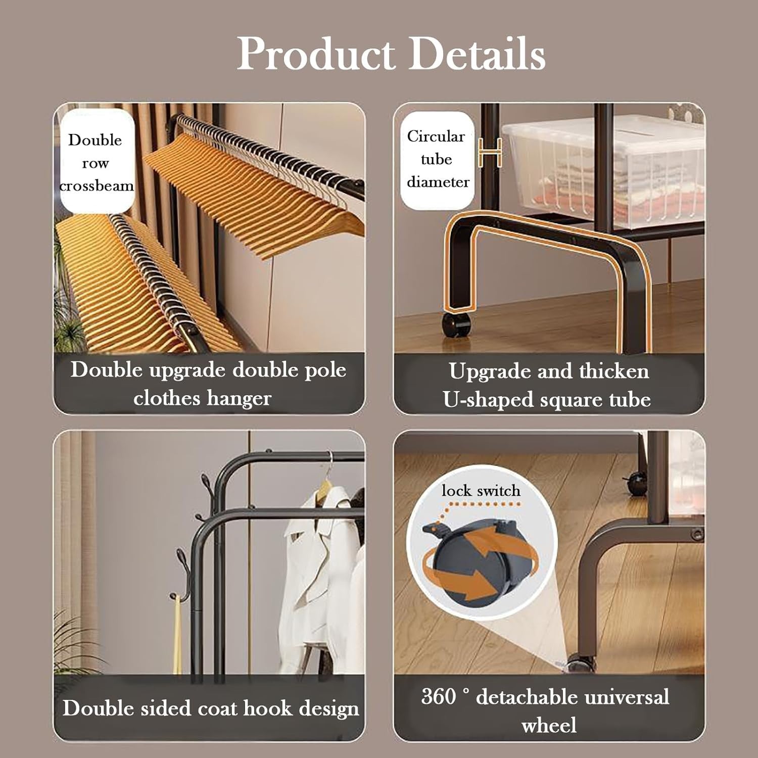 Heavy Duty Double Clothes Rail with Shelf & Wheels – White