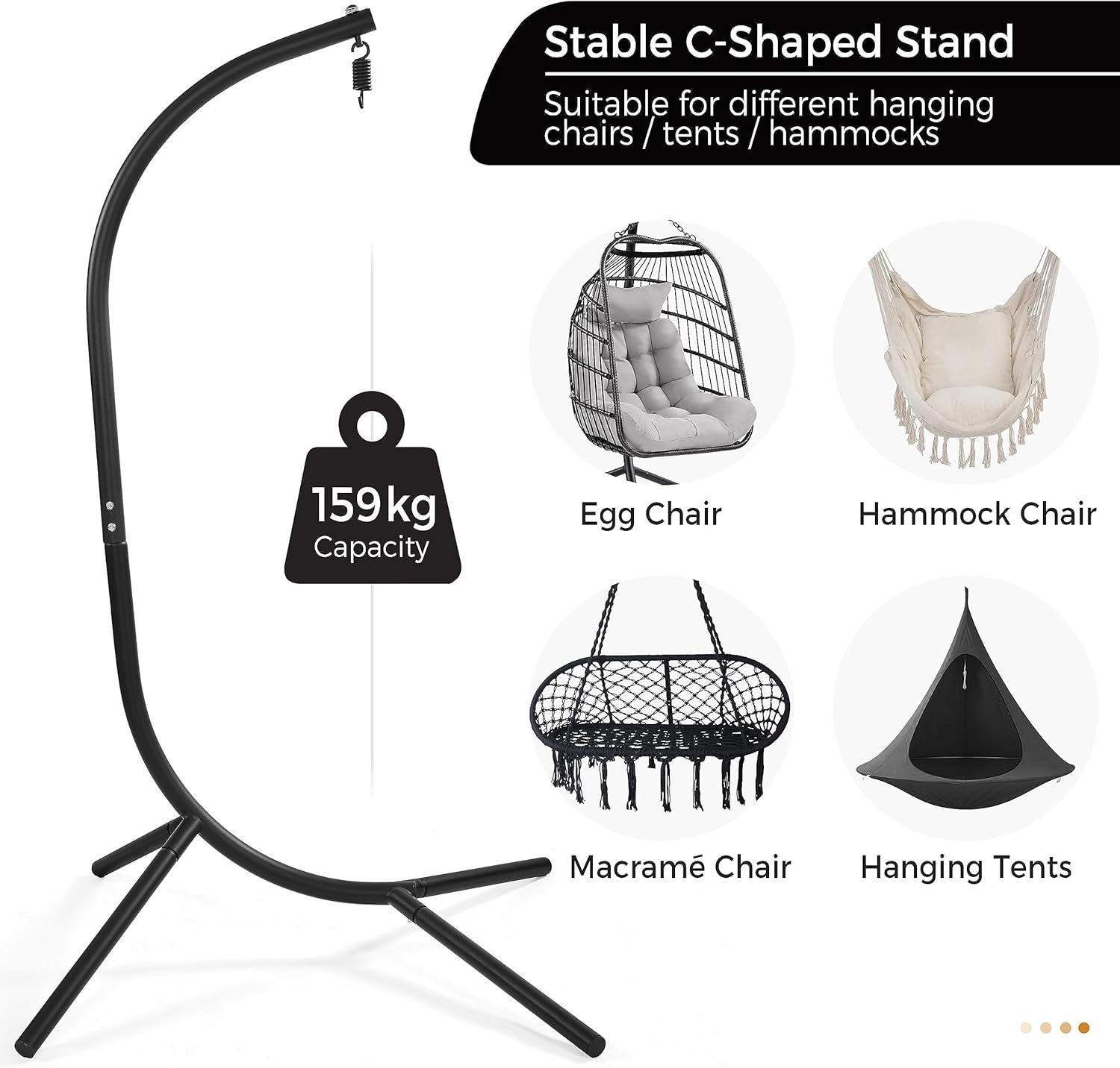 Egg Swing Chair with Stand Garden Hanging Rattan Hammock Indoor Outdoor