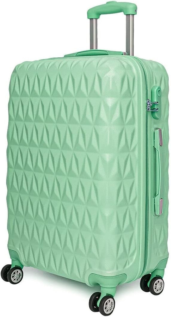 24 Inch Medium Hard Shell Suitcase Lightweight 4 Dual Spinner Wheels Lock Green