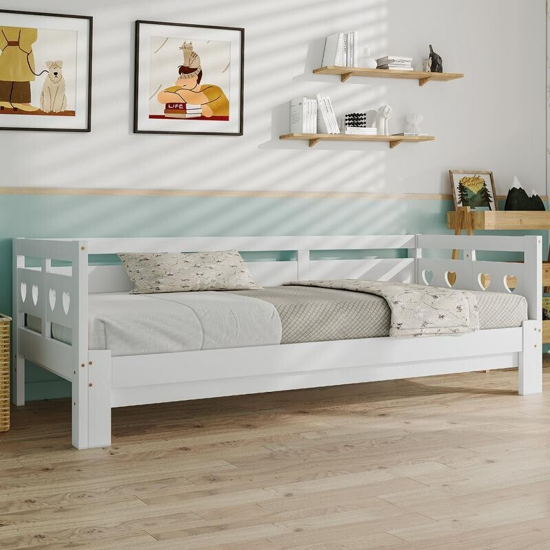 White Wooden Daybed with Trundle Guest Bed Sofa Frame Kids Teen Bedroom 3FT