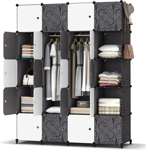 20 Cube Modular Wardrobe Closet Black & White Portable Storage Organizer