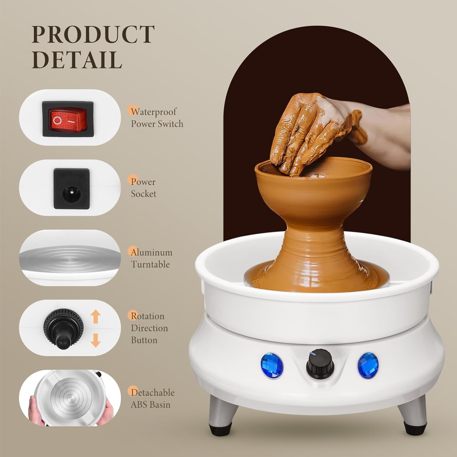 Electric Pottery Wheel 350W Adjustable Speed 15cm Ceramic Tool
