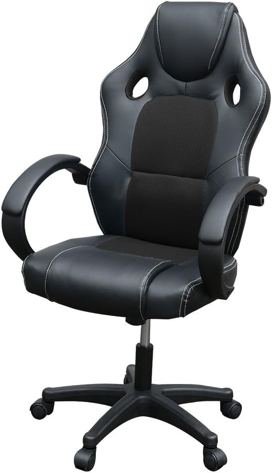 Racing Style Gaming Chair Black PU Leather Ergonomic Swivel Desk