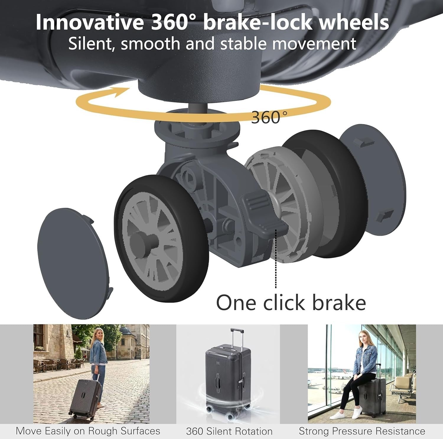 20” Trunk Style Carry On Hard Shell Suitcase TSA Lock Silent Wheels