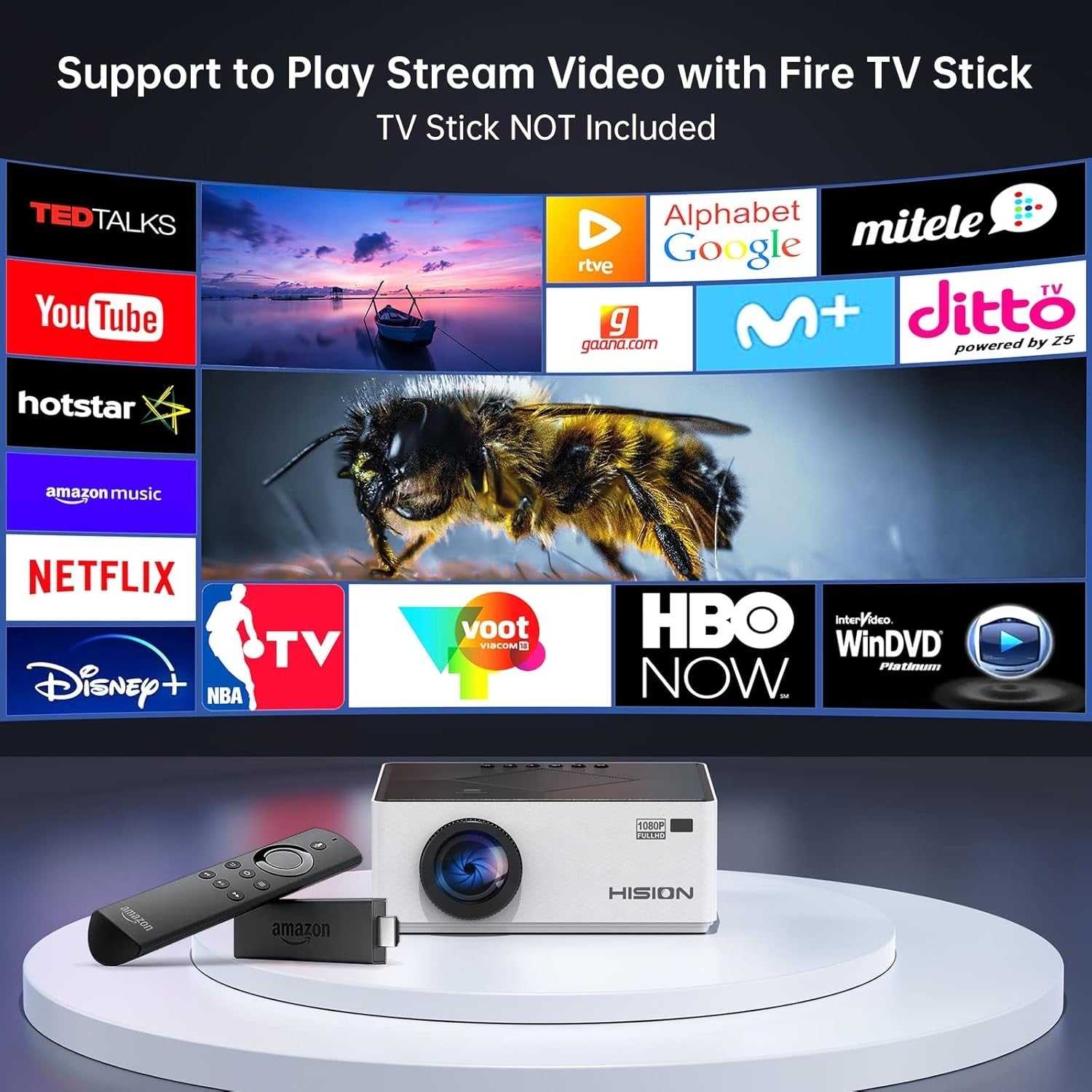 1080P Mini Projector 8000 Lumens 4K Support Outdoor Home Theater