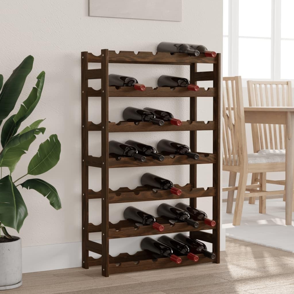 42 Bottle Solid Wood Wine Rack Floor Standing Storage Shelf Rustic Brown