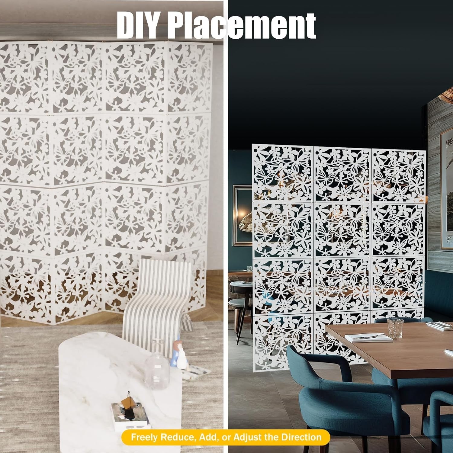 12 Panel White Folding Room Divider Privacy Screen Wall Decor 40x40cm