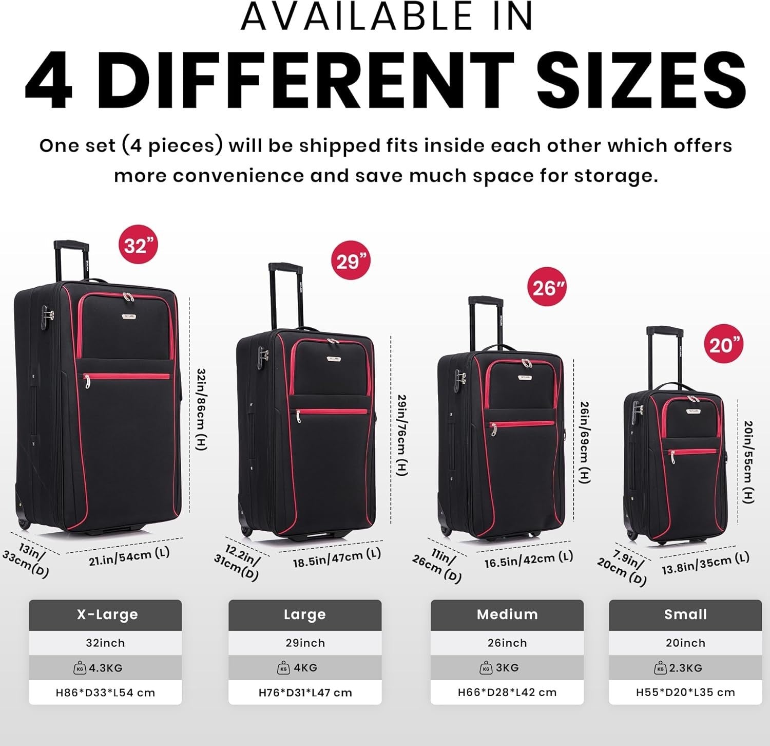 26'' Medium Soft Shell Check In Suitcase Expandable Lightweight 2 Wheel Lock