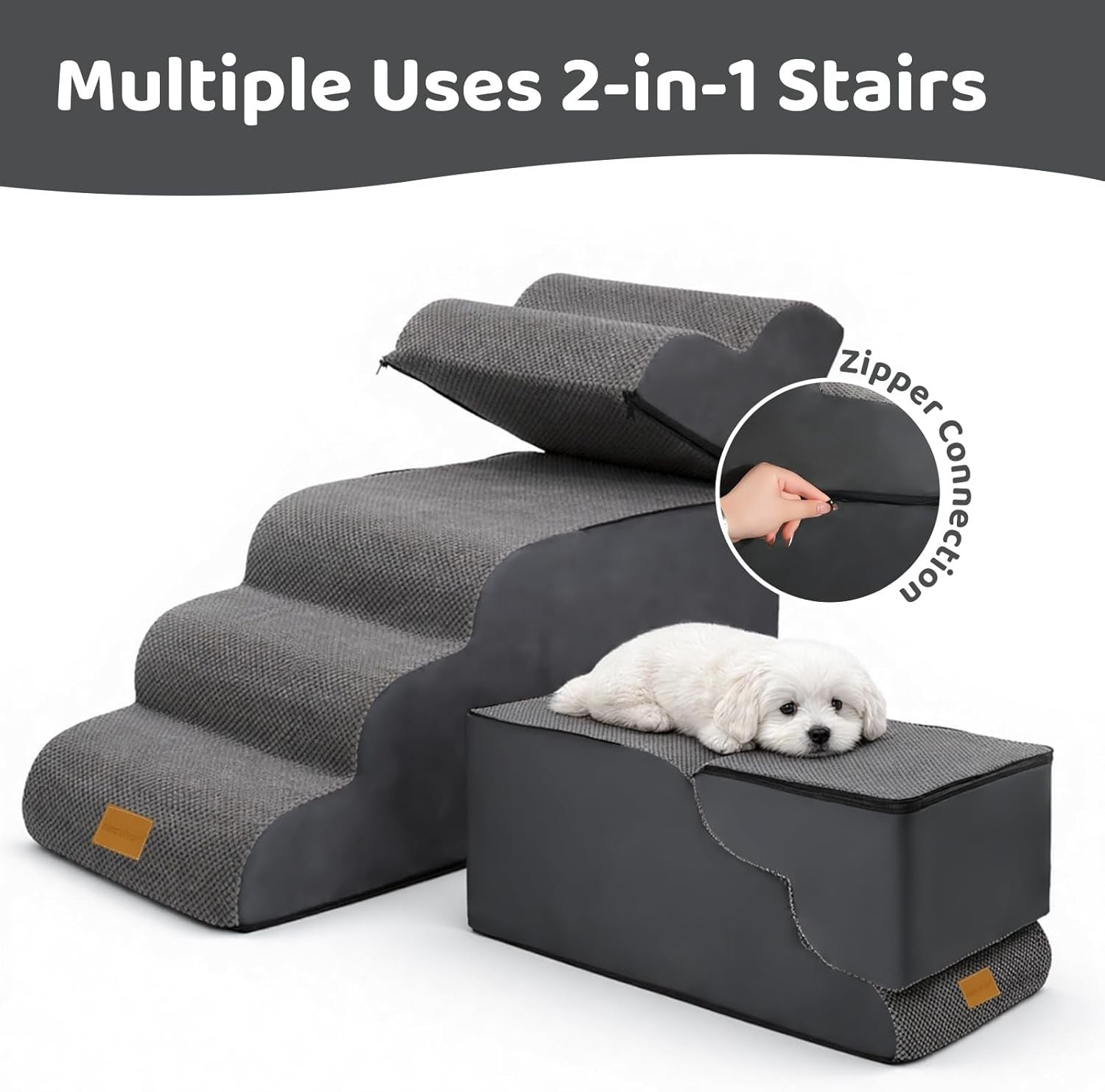 5 Step Dog Stairs for Bed Non Slip Foam Pet Ramp 83x57cm