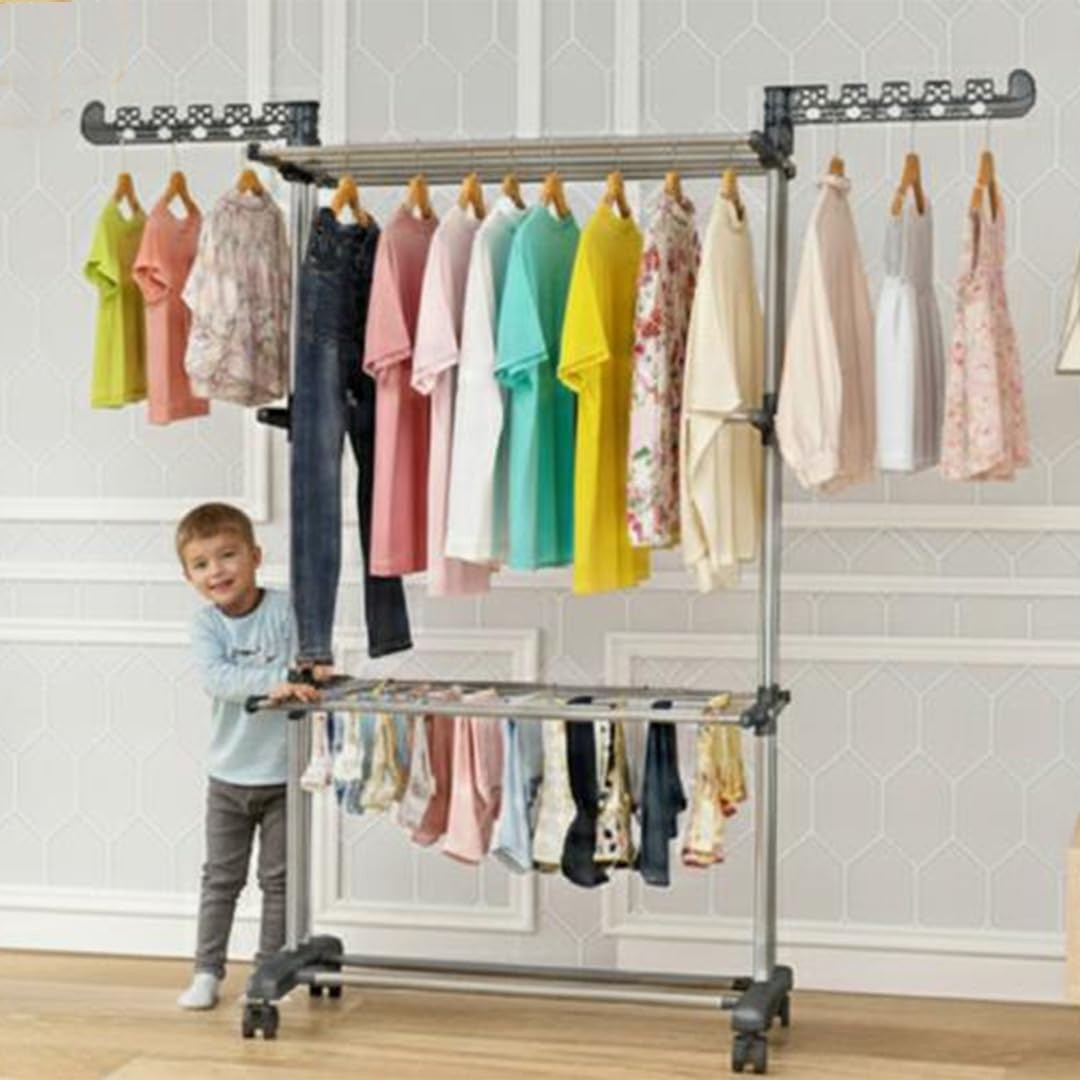 4 Tier Clothes Airer Tower with Wheels Foldable Laundry Drying Rack Steel