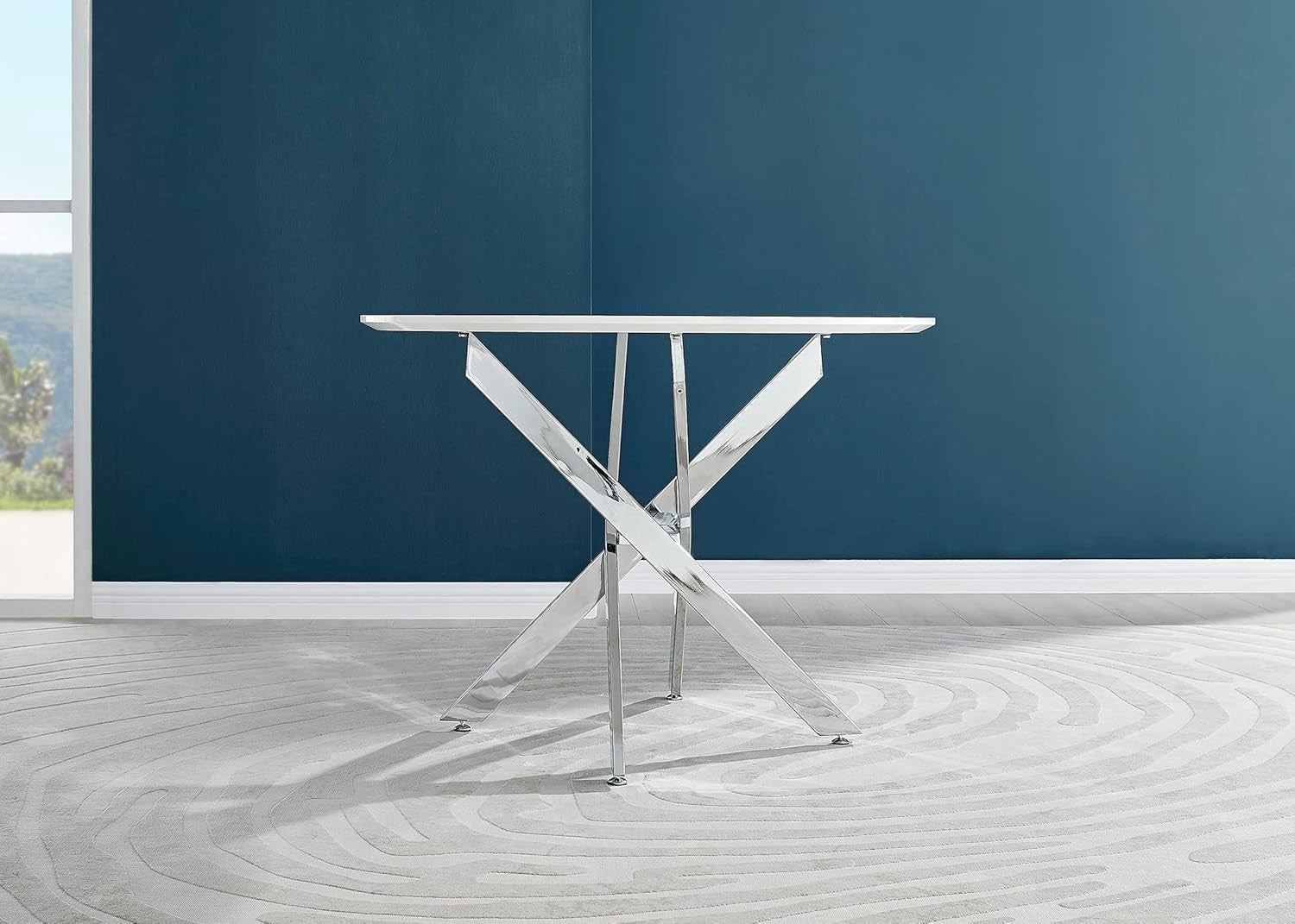 100cm Round Marble Dining Table Gloss White Top Black Metal Legs