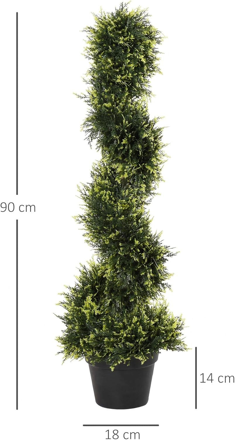 Set of 2 Artificial Spiral Trees 90cm Faux Green Potted Topiary Plant Home Decor